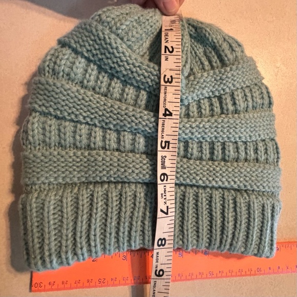 CC Exclusives Pony Tail Beanie Solid Cuff Beanie Hat Plain Knit Winter Slouchy - Picture 7 of 9